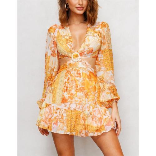 Custom dresses | V-neck dress | sexy dress | floral dress | printed short dress | hollow out dress.