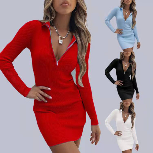 Custom women's dress | winter slim fit fashion dress | zipper long sleeves dress | OEM dress