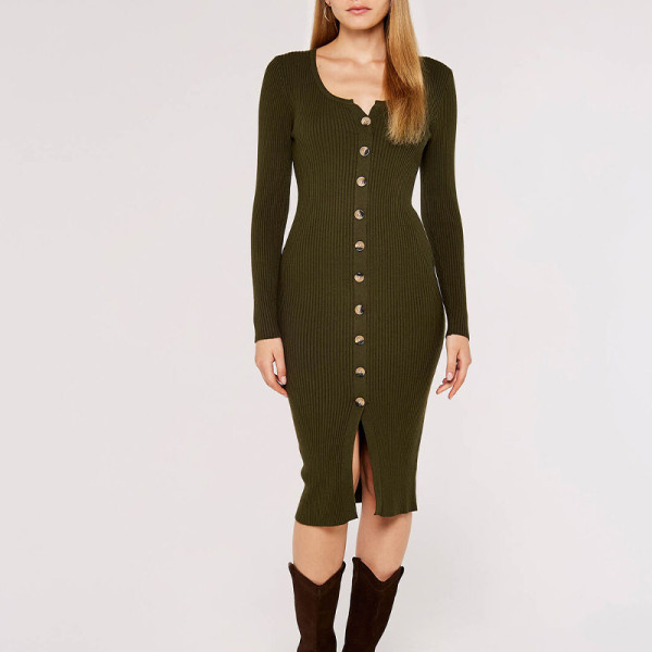 Custom new dress | buttoned ribbed midi dress | long sleeve dress