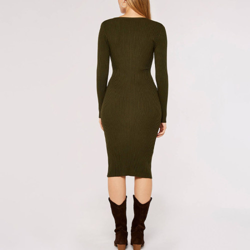 Custom new dress | buttoned ribbed midi dress | long sleeve dress