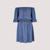 Custom elegant dress | chambray bardot dress | denim tiered mini dress
