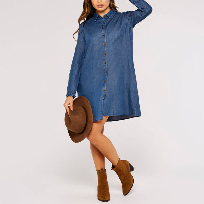 Custom elegant dress | Denim dress | Blue dresses | Long-sleeved dresses | Buttoned dress