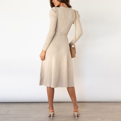 Custom puff long sleeve dress | knitted dress | temperament sweater dress