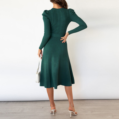 Custom puff long sleeve dress | knitted dress | temperament sweater dress