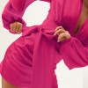 Custom autumn dress | long sleeve cotton satin dress | solid color short dress