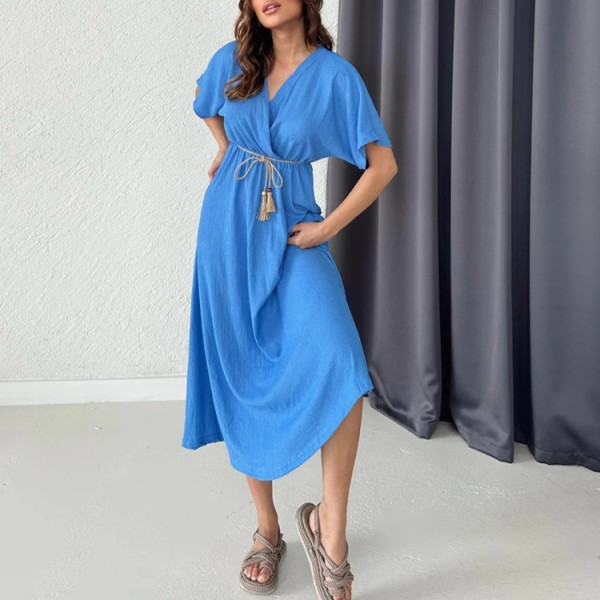 Custom 2023 dress | new V-neck dress | loose solid color dress | casual versatile dress