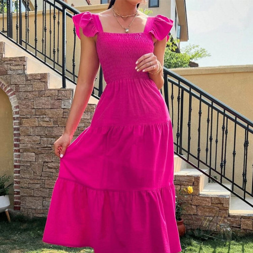 Custom temperament elegant dress | sleeveless swing dress | solid color dress