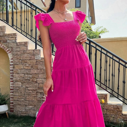 Custom temperament elegant dress | sleeveless swing dress | solid color dress