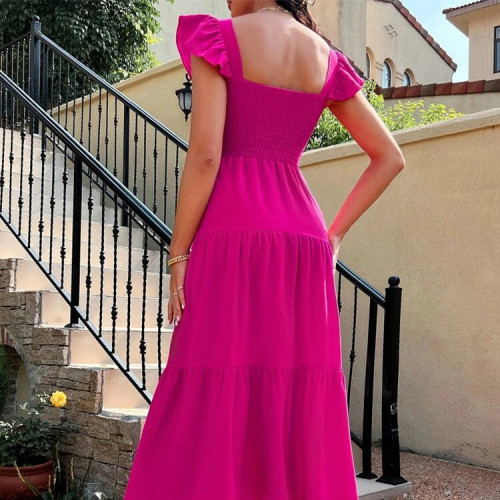 Custom temperament elegant dress | sleeveless swing dress | solid color dress