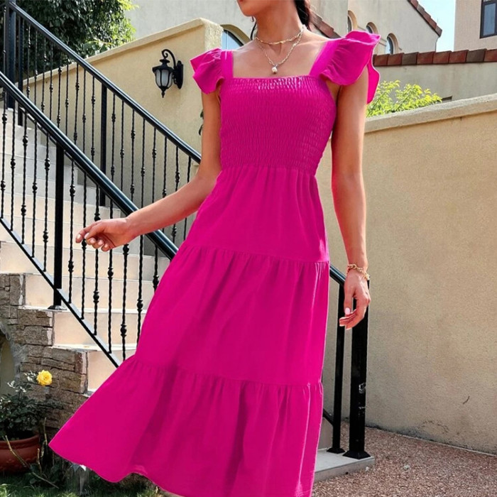 Custom temperament elegant dress | sleeveless swing dress | solid color dress