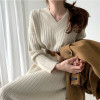 Custom temperament dresses | straight V-neck dresses | winter mid loose dresses | sweater dresses