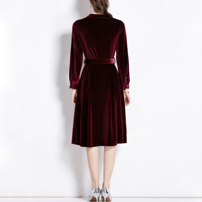 Custom gold velvet dress | long sleeve lapel dress | slim fit dress | nipped-in mid dress