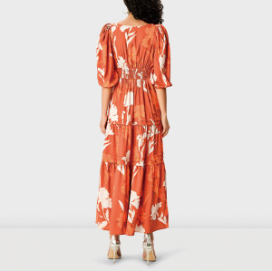 Custom dress | print split neck maxi dress | 2-tier skirt maxi dress