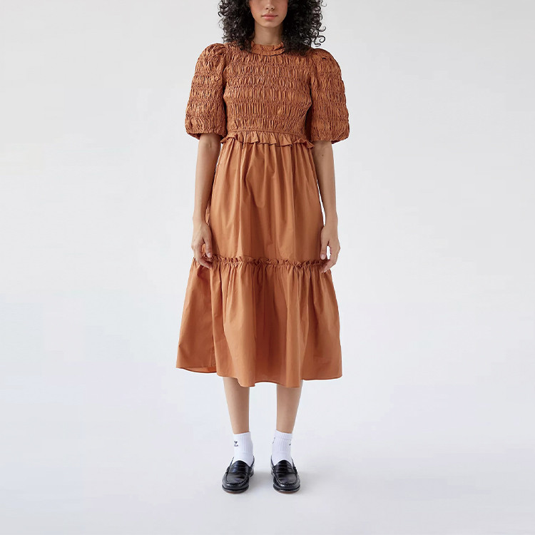 brown puff sleeve mini dress