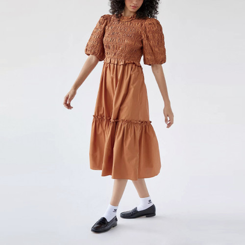 Custom new dress | Cotton dress | Brown dresses | Puff sleeve midi dresses | Vintage dresses