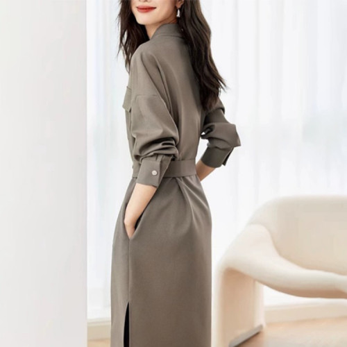 Custom temperament dresses | autumn new dresses | V-neck slim dresses | long-sleeved shirt dresses