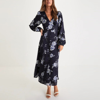 Custom beautiful dresses | navy blue floral dresses | long sleeve dresses