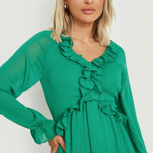 Custom new dress | long sleeve maxi dress | green tiered maxi dress