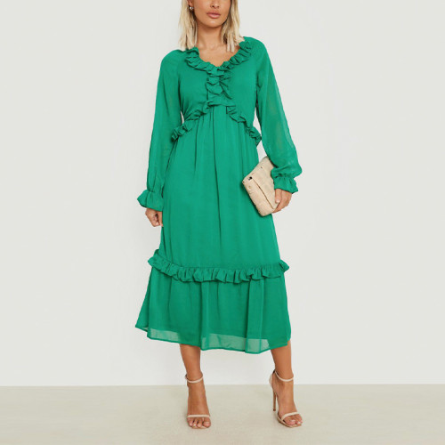 Custom new dress | long sleeve maxi dress | green tiered maxi dress