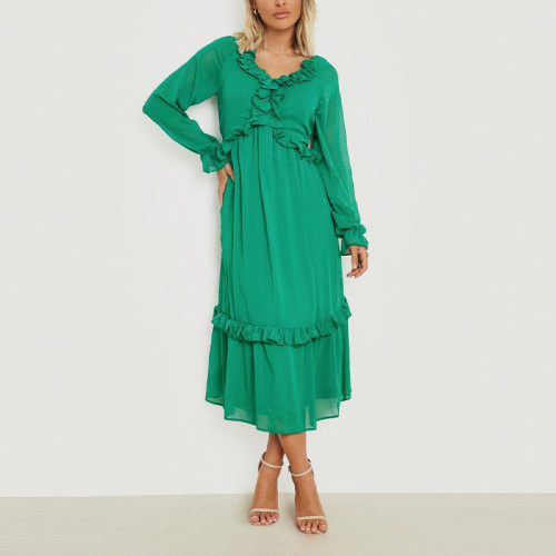 Custom new dress | long sleeve maxi dress | green tiered maxi dress