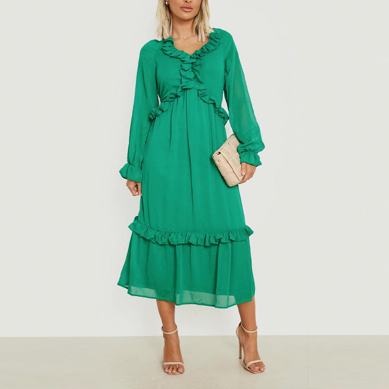 green tiered maxi dress