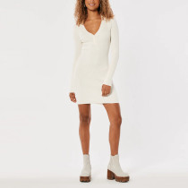 Custom white dress | long sleeve dress | white ribbed v-neck bodycon dress