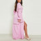 Custom pink dress | long sleeve side slit maxi dress | linen-cotton dress | OEM dress