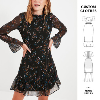OEM dress | chiffon dresses | autumn long-sleeved dresses | floral dresses | double-deck dress