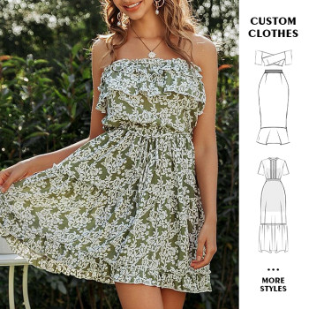 OEM dress | A-line dress | floral dress | summer dresses | strappless dresses | green dress