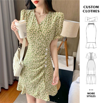 OEM dress | customized floral short dress | summer casual dresses | wholesale dress | slim fit dress