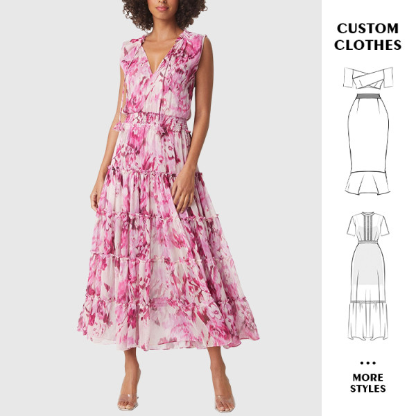 OEM dress | sleeveless dress | floral dress | summer dresses | v-neck dresses | chiffon dress