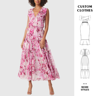 OEM dress | sleeveless dress | floral dress | summer dresses | v-neck dresses | chiffon dress