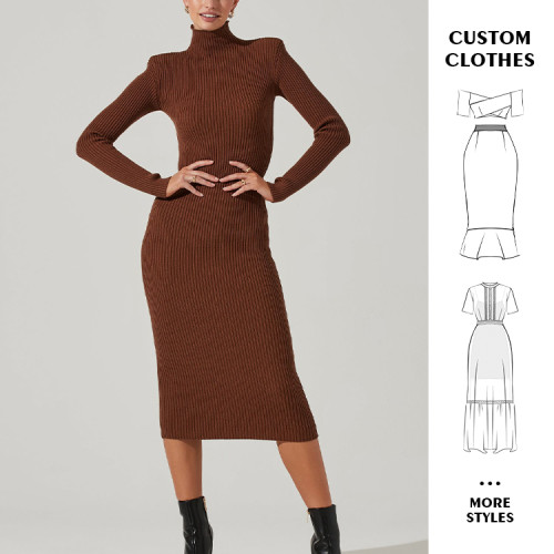 OEM dress | slim dress | sexy dresses | turtleneck dress | brown dress l dresses supplier