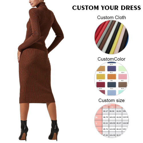 OEM dress | slim dress | sexy dresses | turtleneck dress | brown dress l dresses supplier