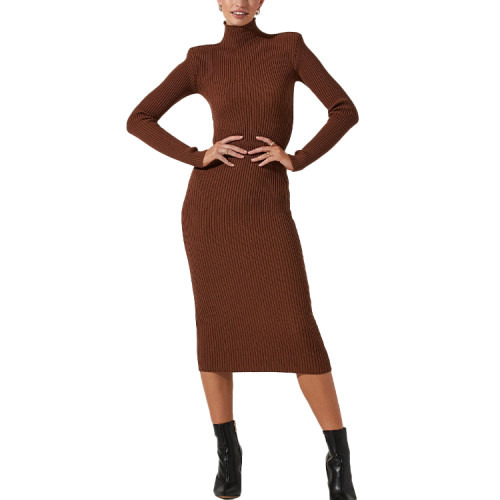 OEM dress | slim dress | sexy dresses | turtleneck dress | brown dress l dresses supplier