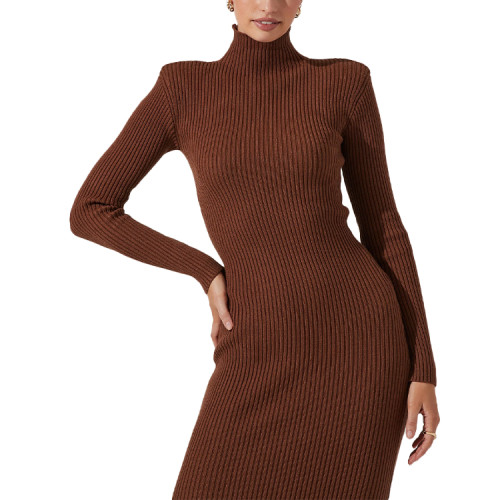 OEM dress | slim dress | sexy dresses | turtleneck dress | brown dress l dresses supplier