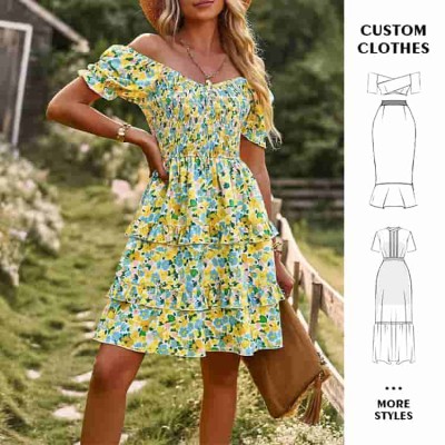 OEM dress | ruffle dress | floral dresses | summer dresses | v-neck dresses | off shoulder dresses