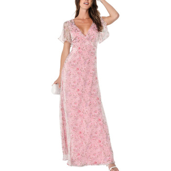 OEM dress | v-neck dress | split dresses | summer dresses | women long dresses | pink dress