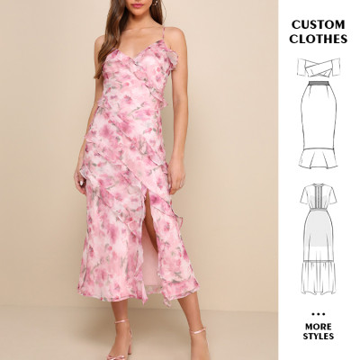 OEM dress | strap dress | pink dresses | floral dresses | sexy dresses | split dresses