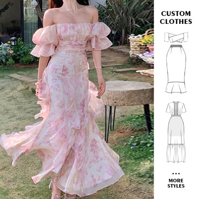 Custom dresses | Pink floral dresses | One shoulder dresses | Casual dresses | Slim ruffle dresses