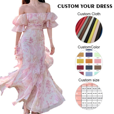 Custom dresses | Pink floral dresses | One shoulder dresses | Casual dresses | Slim ruffle dresses