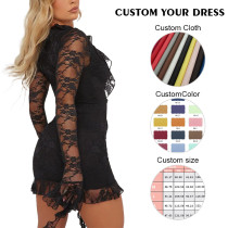 OEM dresses | Black sexy dress | Lace dress | Short dress | Deep v low cut dress | Ruffle dress