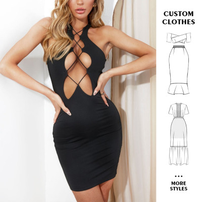 OEM dress | Sexy dress | Sleeveless dress | Chest cross strap dress | Wrap dress | Black short dress