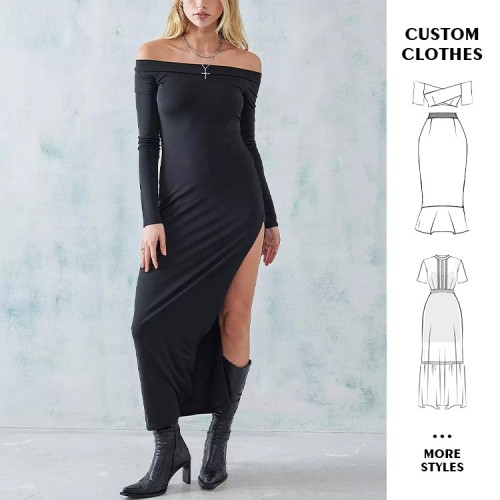 OEM dresses | Black dress | Long sleeve dress | Split dress | Sexy dresses | Fashion dress