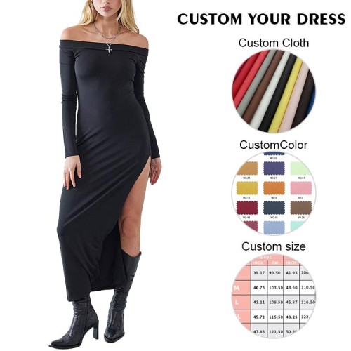 OEM dresses | Black dress | Long sleeve dress | Split dress | Sexy dresses | Fashion dress