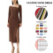 OEM dresses | Brown dress | Cotton dress | Long-sleeved dresses | Split dress | Minimalist dresses