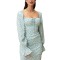 OEM dress | Blue dress | Floral dress | Long sleeve dresses | Waist-length dress | Plus size dress