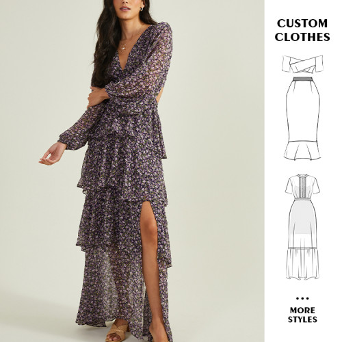OEM dress | Deep v-neck dress | Floral dress | Purple dress | Backless dresses | Maxi dresses