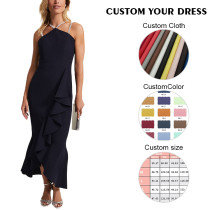 Custom dress | Business dress | Black dress | Professional dresses | Hip wrap dress | Ruffle dress
