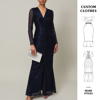 OEM dresses | Maxi dress | Blue dress | Long sleeved dresses | Elegant dresses | Plus size dresses